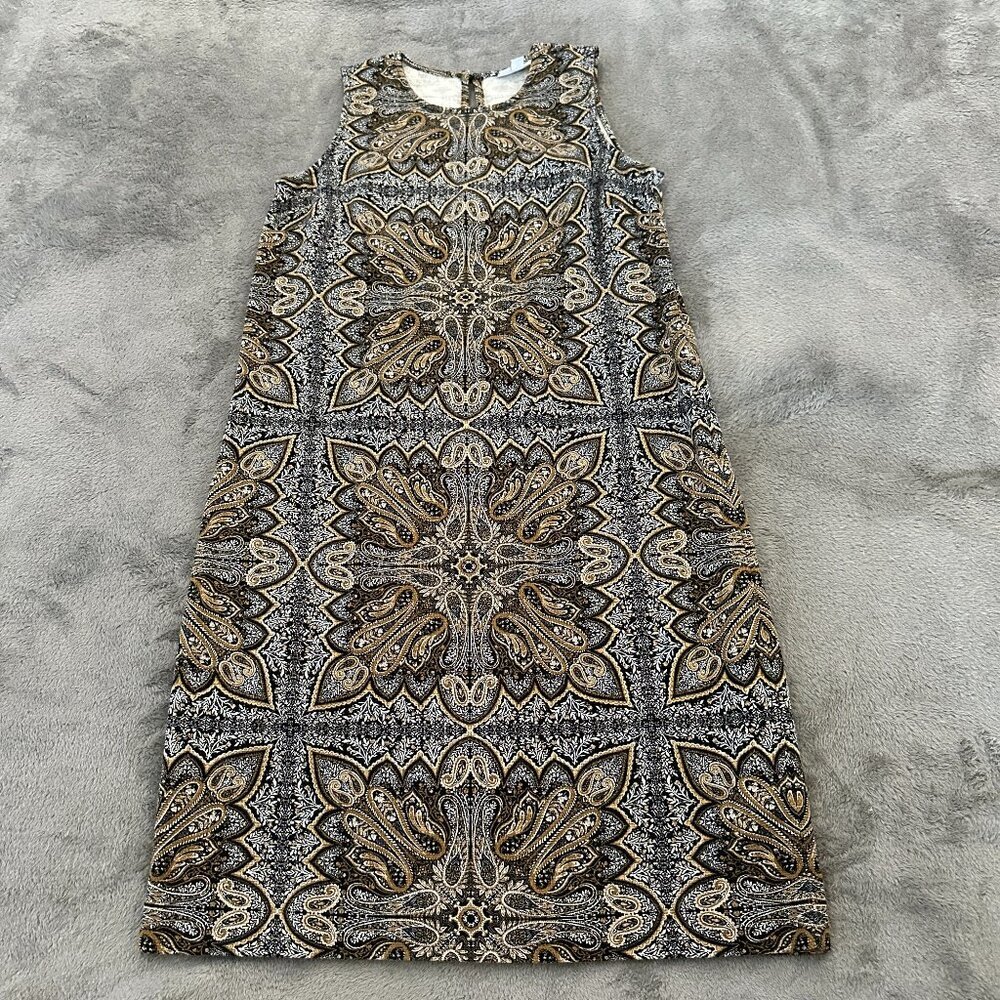 J. Jill Popover Tank Shift Dress Brown Black Paisley Women's XS Extra Small